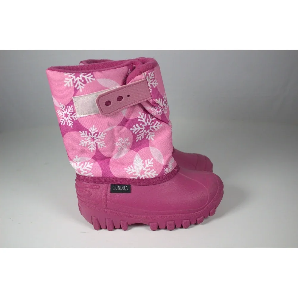 Tundra Teddy Girls US 10 Pink Snow Boots Snowflakes Print Winter Waterproof
